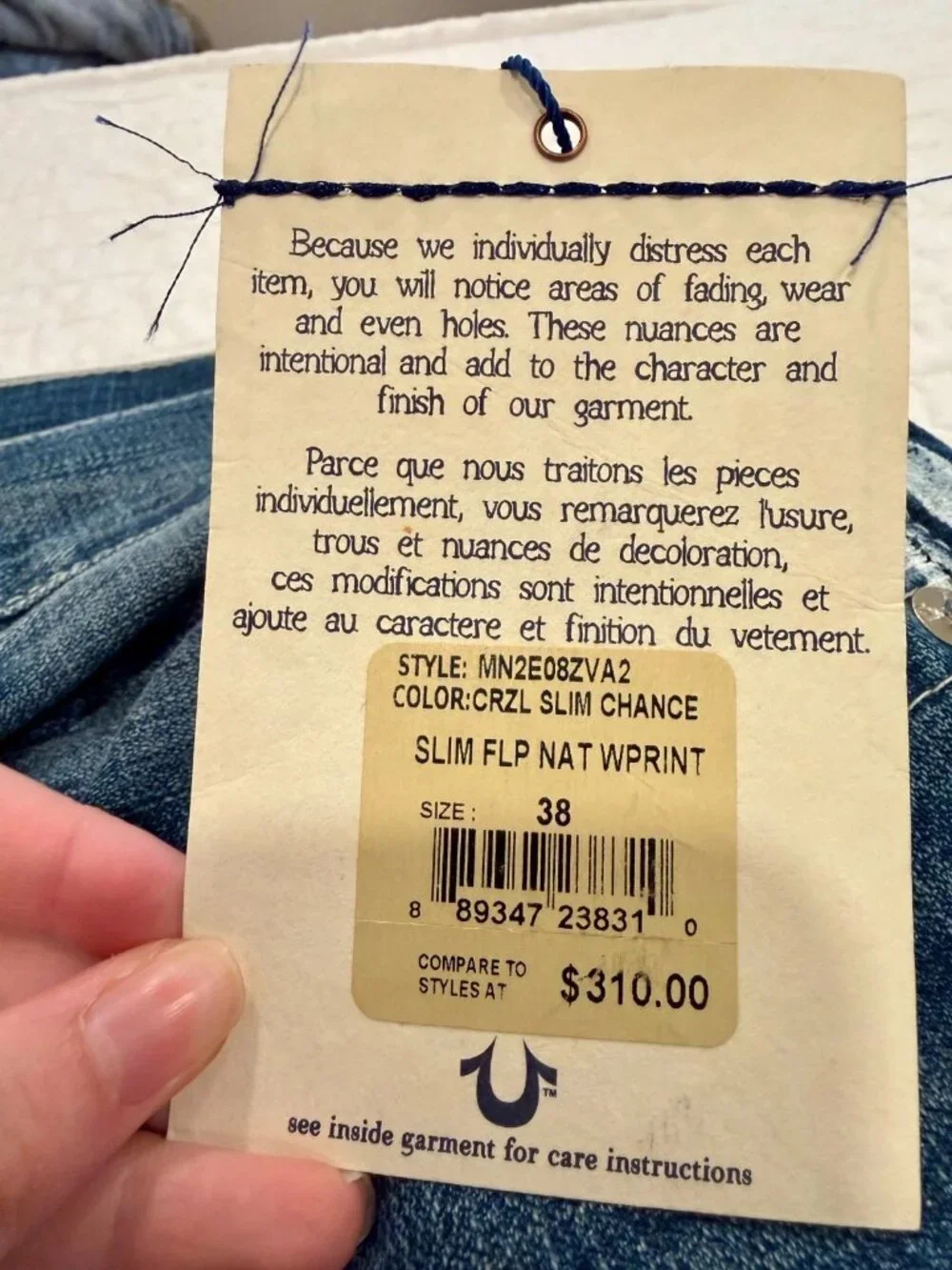 True Religion Jeans Mens 38 Slim Flap Natural W Print World Tour Side Stripe NWT
